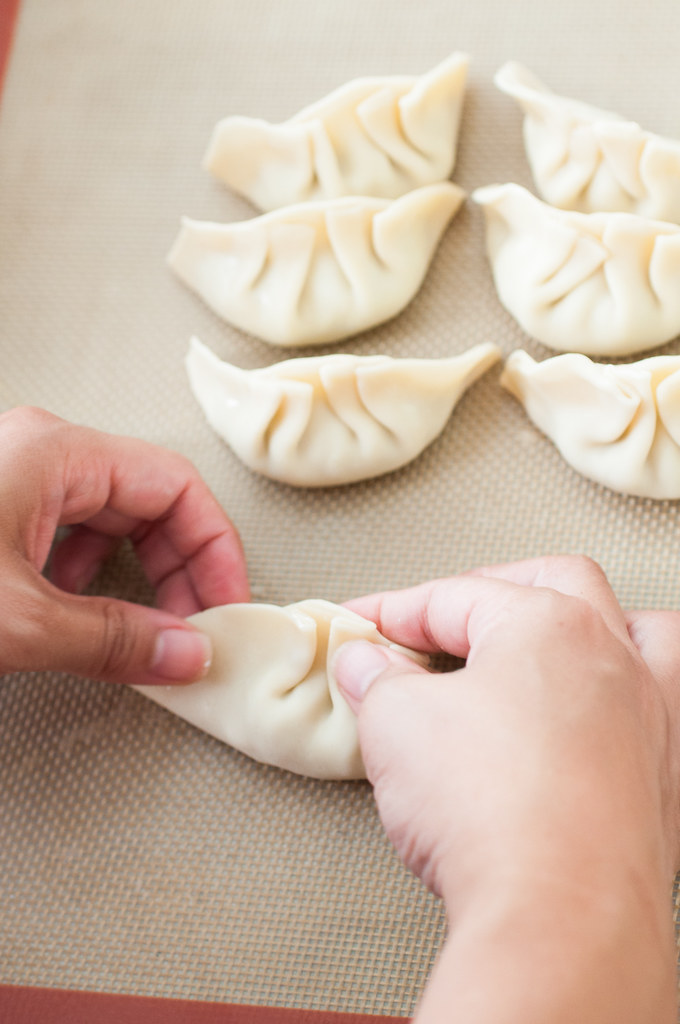 Easy mushroom leek Chinese dumplings. Deliciously savory and vegetarian, too! Step-by-step folding tutorial plus three cooking methods!