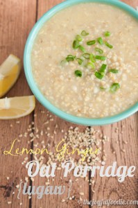 Savory, lemon ginger oat porridge replaces the rice in traditional lugaw (Filipino rice porridge) with steel cut oats for a satisfying chew.