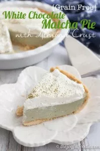 Silky smooth, creamy and delicious white chocolate matcha pie with almond crust. So simple yet impressive! (grain free, gluten free)